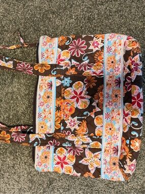 Quilted Floral Tote Bag in Brown, Orange, Pink and Blue